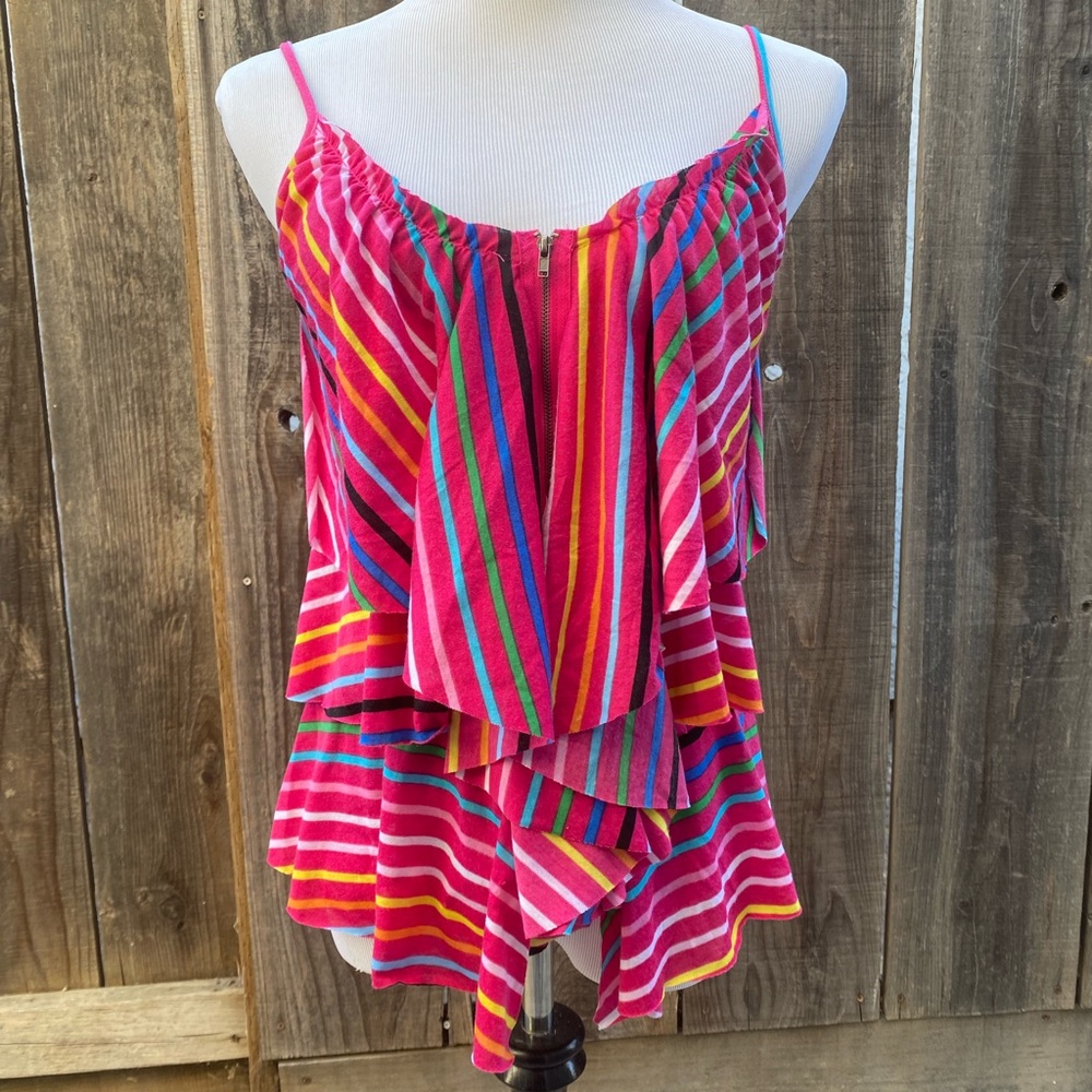 Bongo NWT striped flounce zipper tank top